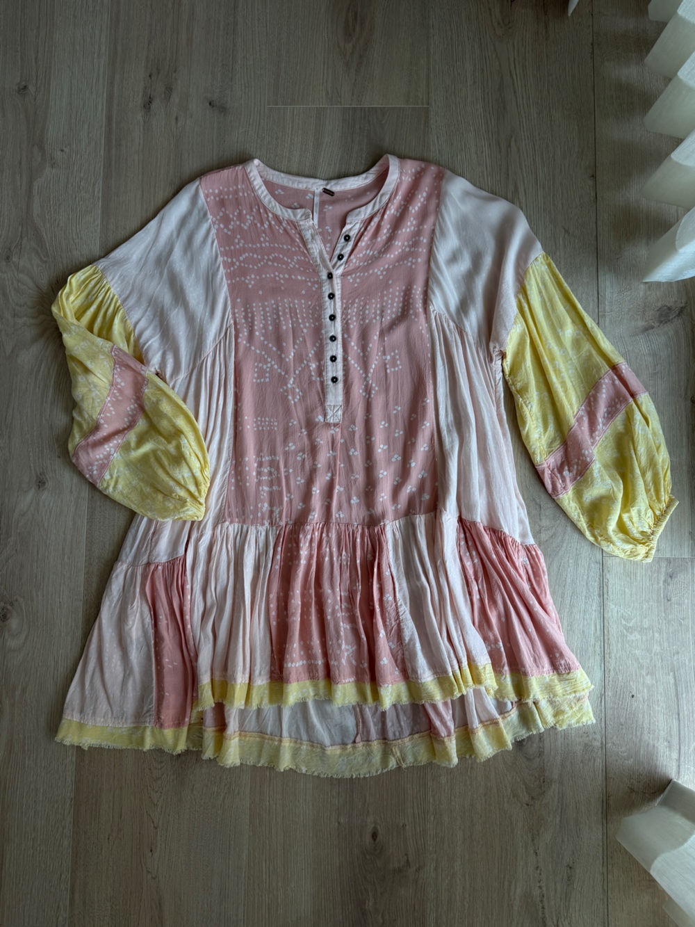 Free People Boho Mini Dress | Pink & Yellow | Medium